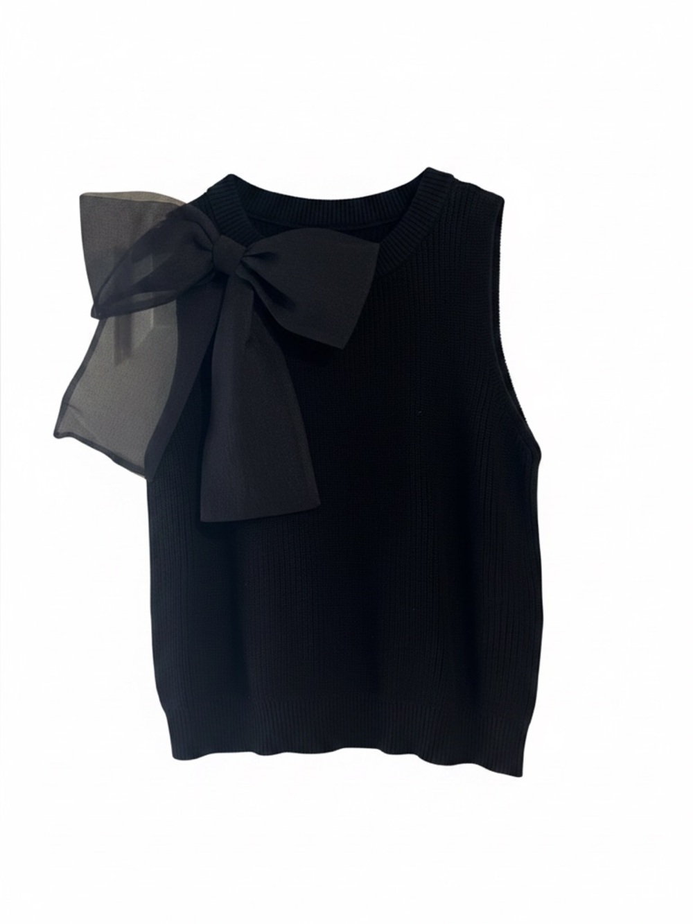 Laundry By Shelli Segal Black Sleeveless Knit Top with Sheer Shoulder Bow - Picture 2 of 2